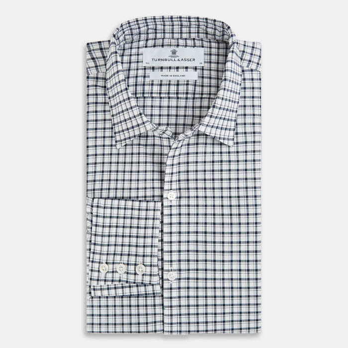 Windsor Fine Double Checked Navy on White Regular Fit Shirt in Cotton Image 4
