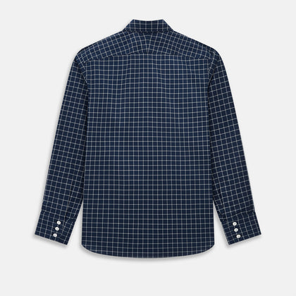White check on navy Windsor Shirt with Open Collar and 3-Button Cuffs Image 2