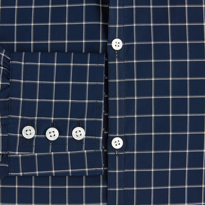 White check on navy Windsor Shirt with Open Collar and 3-Button Cuffs Image 3