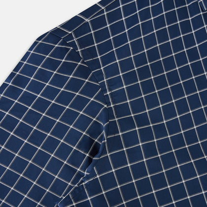 White check on navy Windsor Shirt with Open Collar and 3-Button Cuffs Image 5