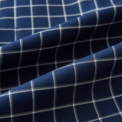 White check on navy Windsor Shirt with Open Collar and 3-Button Cuffs Image 7