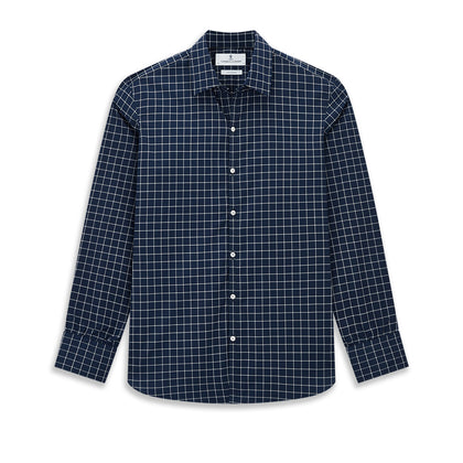 White check on navy Windsor Shirt with Open Collar and 3-Button Cuffs Image 8