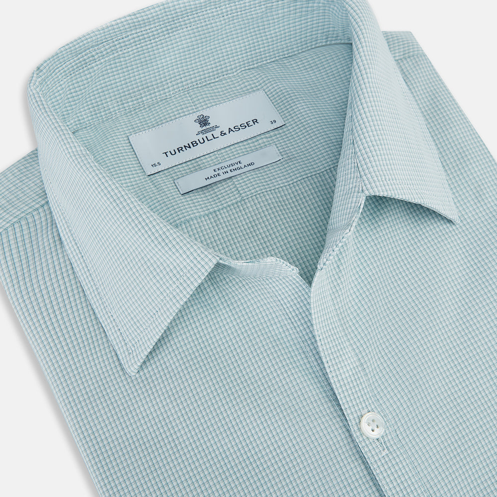 Sage Micro-Tattersall Check Windsor Shirt 18.5
