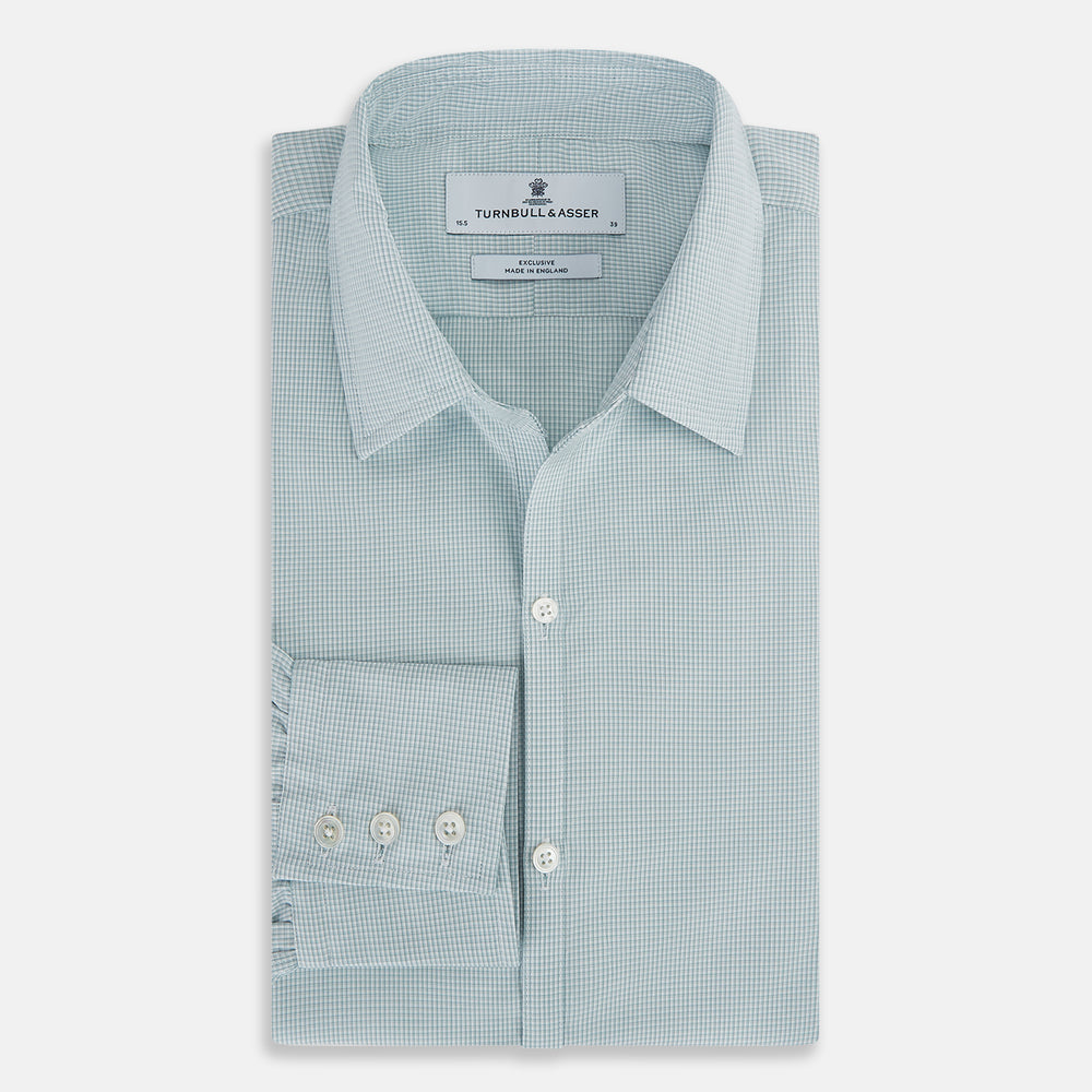 Sage Micro-Tattersall Check Windsor Shirt 18.5