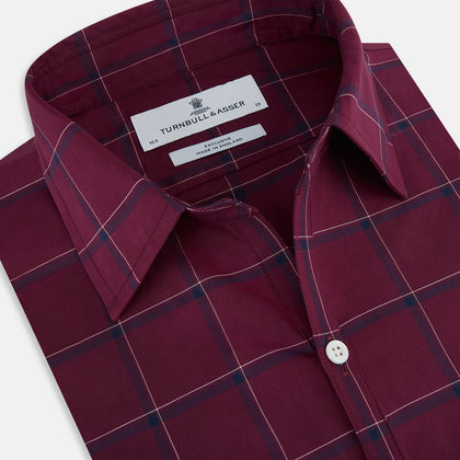 Wine Grid Check Windsor Shirt Image 1