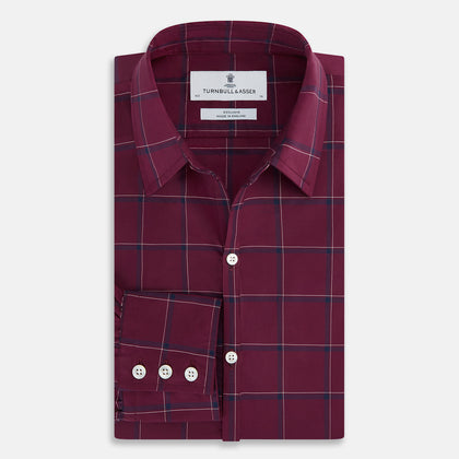 Wine Grid Check Windsor Shirt Image 4