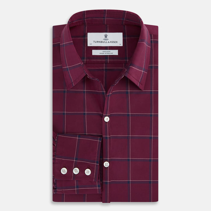 Wine Grid Check Windsor Shirt Image 4