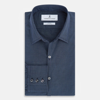 Pale Blue and Navy Pin Check Windsor Shirt Image 4