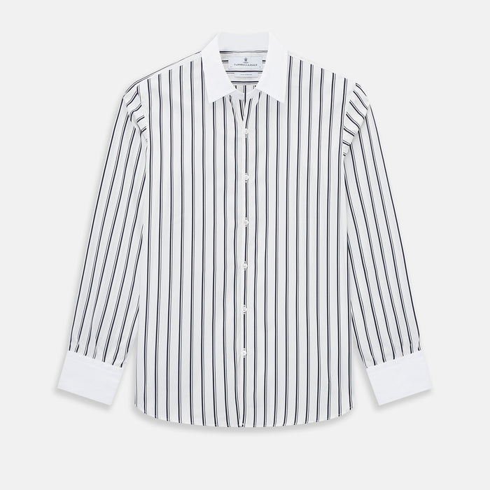 Windsor Track Stripe Navy Open Collar Regular Fit Shirt in Cotton