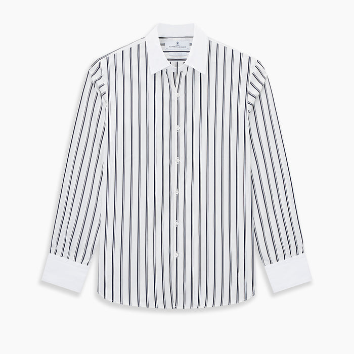 Windsor Track Stripe Navy Open Collar Regular Fit Shirt in Cotton Image 8