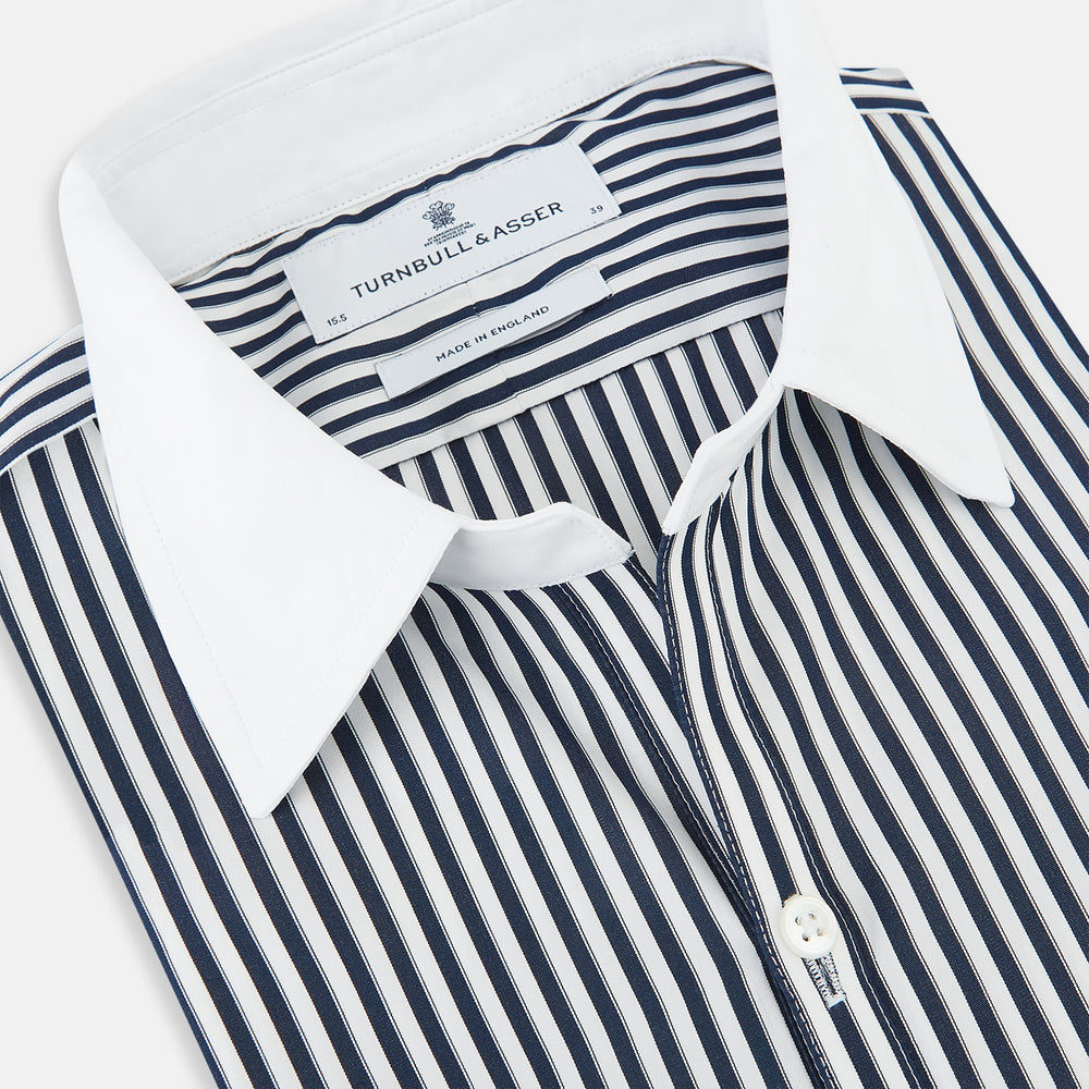 SHIRTS RF WH WINDSOR OPEN CLR WH 3BC NAVY STRIPE 16.5