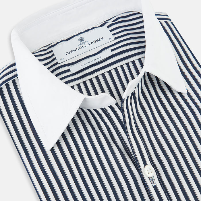 Windsor Double Stripe Navy Open Collar Regular Fit Shirt in Cotton Image 1