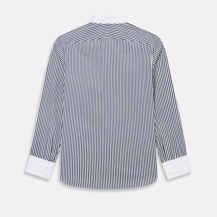 Windsor Double Stripe Navy Open Collar Regular Fit Shirt in Cotton Image 2