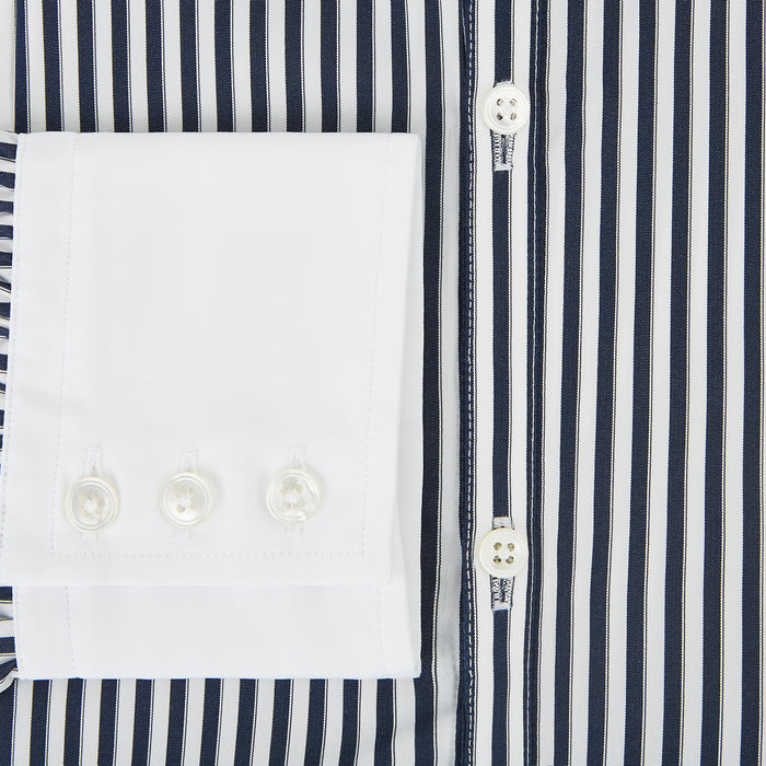 Windsor Double Stripe Navy Open Collar Regular Fit Shirt in Cotton Image 3