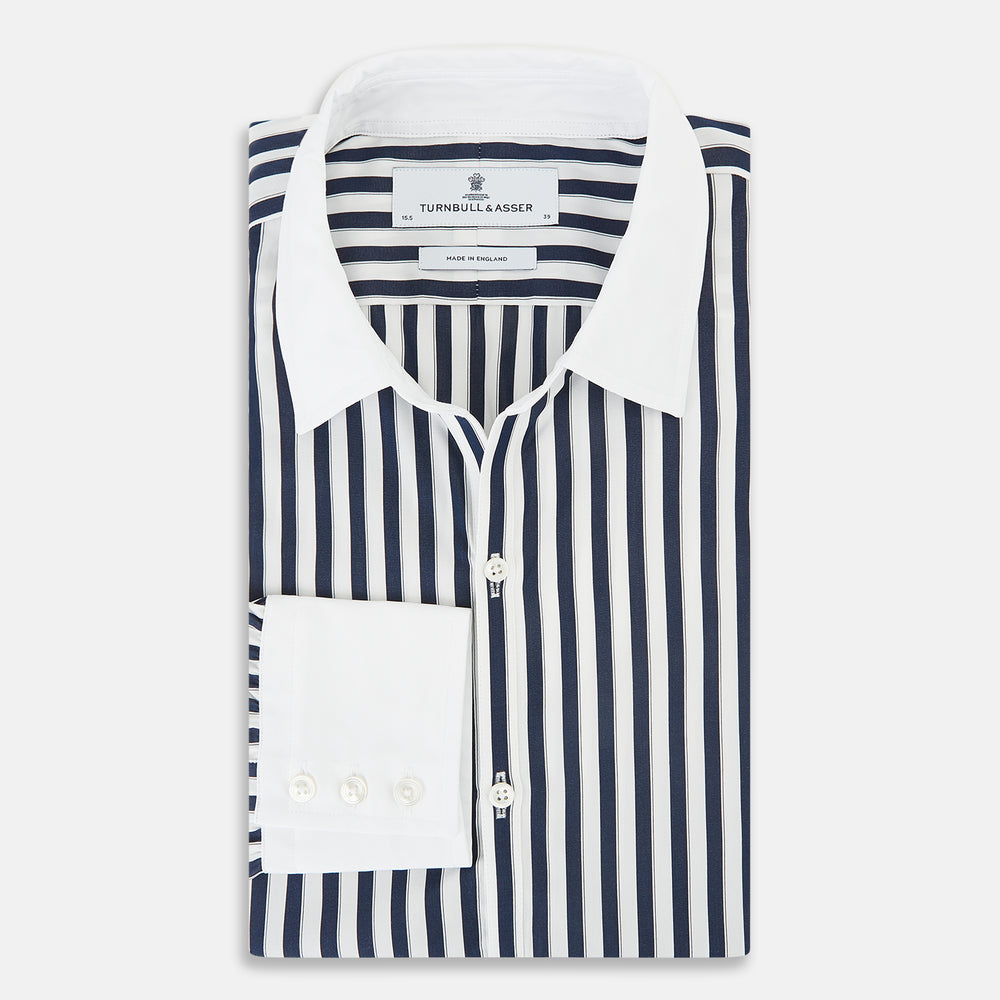 SHIRTS RF WH WINDSOR OPEN CLR WH 3BC NAVY STRIPE 14.5