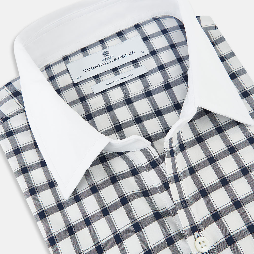 SHIRTS RF WH WINDSOR OPEN CLR WH 3BC NAVY CHECK 18.5
