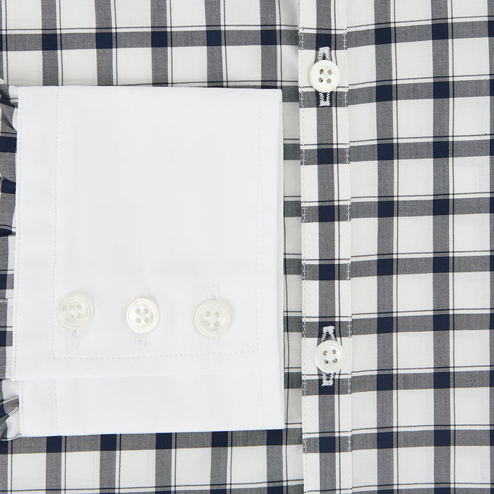 Windsor Tattersall Check Navy Open Collar Regular Fit Shirt in Cotton Image 3