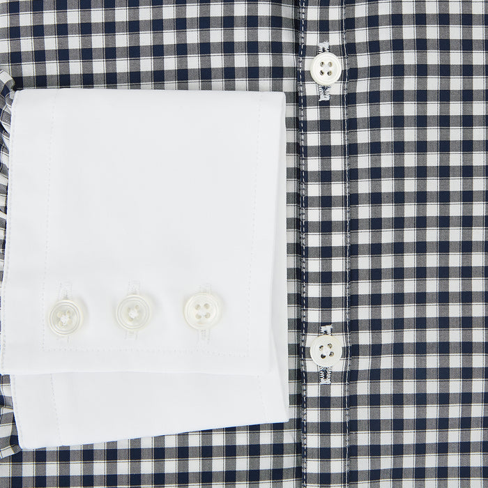 Windsor Gingham Check Navy Open Collar Regular Fit Shirt in Cotton Image 3