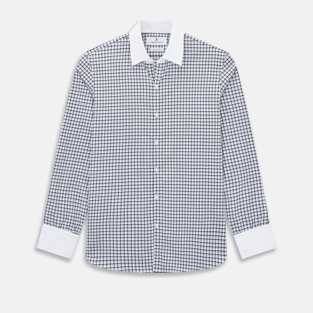 SHIRTS RF WH WINDSOR OPEN CLR WH 3BC NAVY CHECK 17.5
