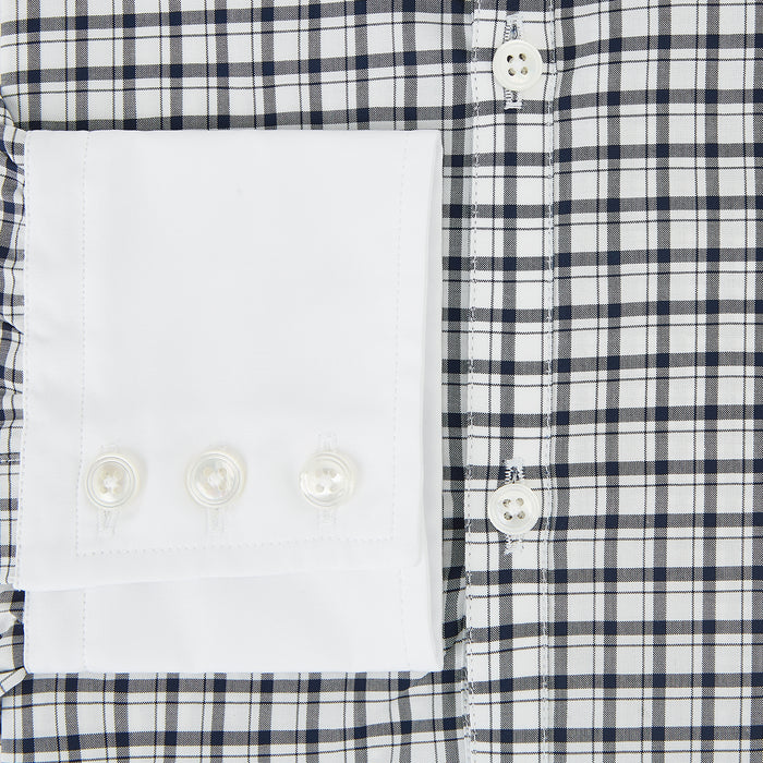 Windsor Double-Track Check Navy Open Collar Regular Fit Shirt in Cotton Image 3