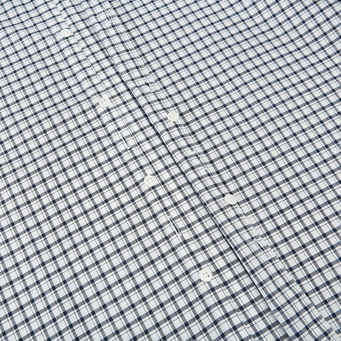 Windsor Double-Track Check Navy Open Collar Regular Fit Shirt in Cotton Image 6