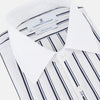 View 2 of product Turnbull & Asser UK Westminster Double Stripe White Closed Collar Regular Fit Shirt in Cotton, a long-sleeve shirt with a white collar and cuffs featuring a vertical black stripe pattern on a white background that evokes British heritage.
