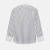 View 3 of product Turnbull & Asser UK Westminster Double Stripe White Closed Collar Regular Fit Shirt in Cotton, a long-sleeve shirt with a white collar and cuffs featuring a vertical black stripe pattern on a white background that evokes British heritage.