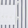 View 4 of product Turnbull & Asser UK Westminster Double Stripe White Closed Collar Regular Fit Shirt in Cotton, a long-sleeve shirt with a white collar and cuffs featuring a vertical black stripe pattern on a white background that evokes British heritage.