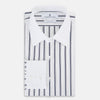 View 5 of product Turnbull & Asser UK Westminster Double Stripe White Closed Collar Regular Fit Shirt in Cotton, a long-sleeve shirt with a white collar and cuffs featuring a vertical black stripe pattern on a white background that evokes British heritage.
