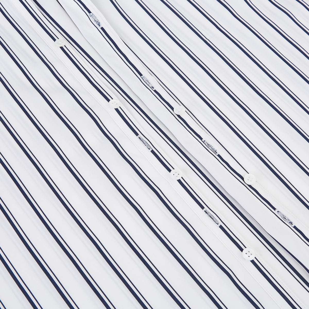 View 7 of product Turnbull & Asser UK Westminster Double Stripe White Closed Collar Regular Fit Shirt in Cotton, a long-sleeve shirt with a white collar and cuffs featuring a vertical black stripe pattern on a white background that evokes British heritage.