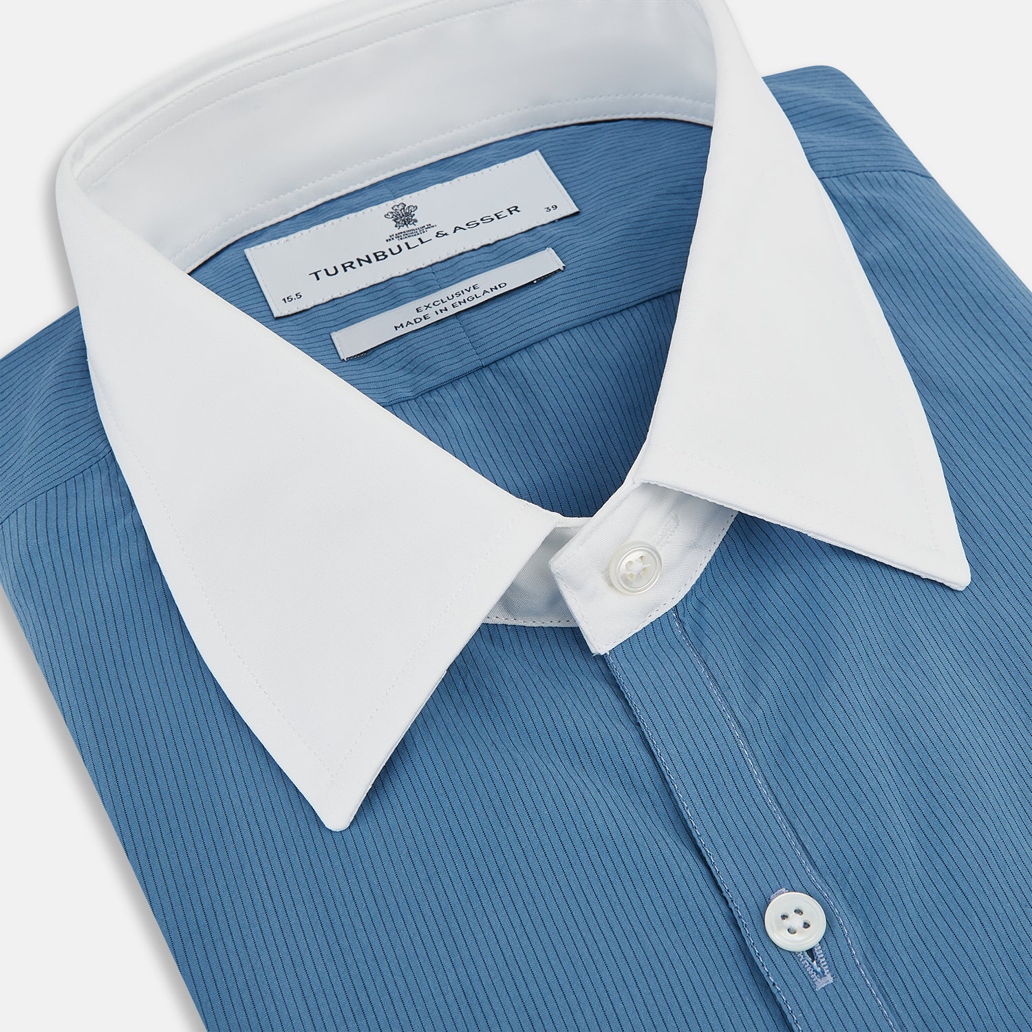 View 2 of product Colony Blue Pinstripe Westminster Shirt with Contrast Collar & Cuffs 19