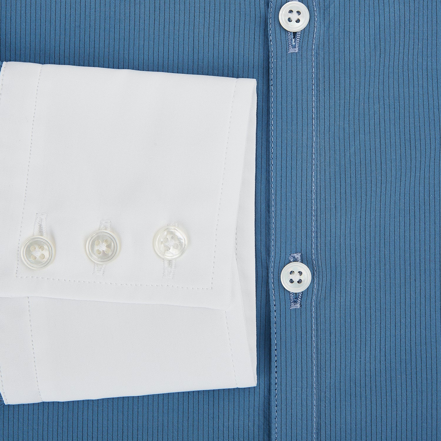 View 4 of product Colony Blue Pinstripe Westminster Shirt with Contrast Collar & Cuffs 19