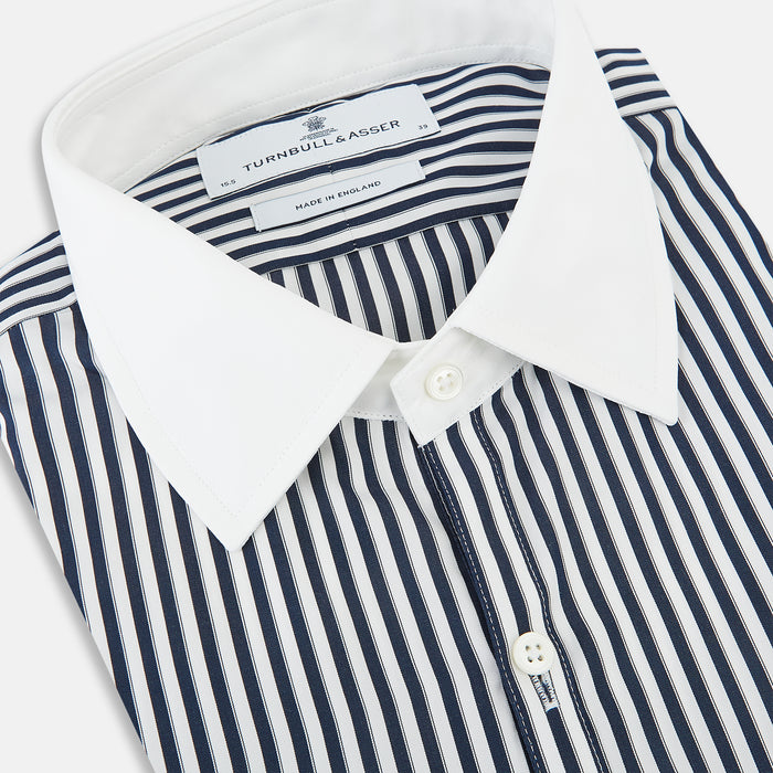 Westminster Double Stripe Navy Closed Collar Regular Fit Shirt in Cotton Image 1