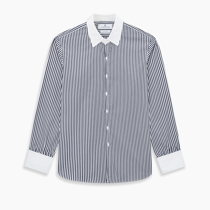 Westminster Double Stripe Navy Closed Collar Regular Fit Shirt in Cotton Image 8
