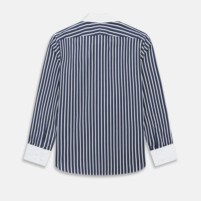 Westminster Regency Stripe Navy Closed Collar Regular Fit Shirt in Cotton Image 2