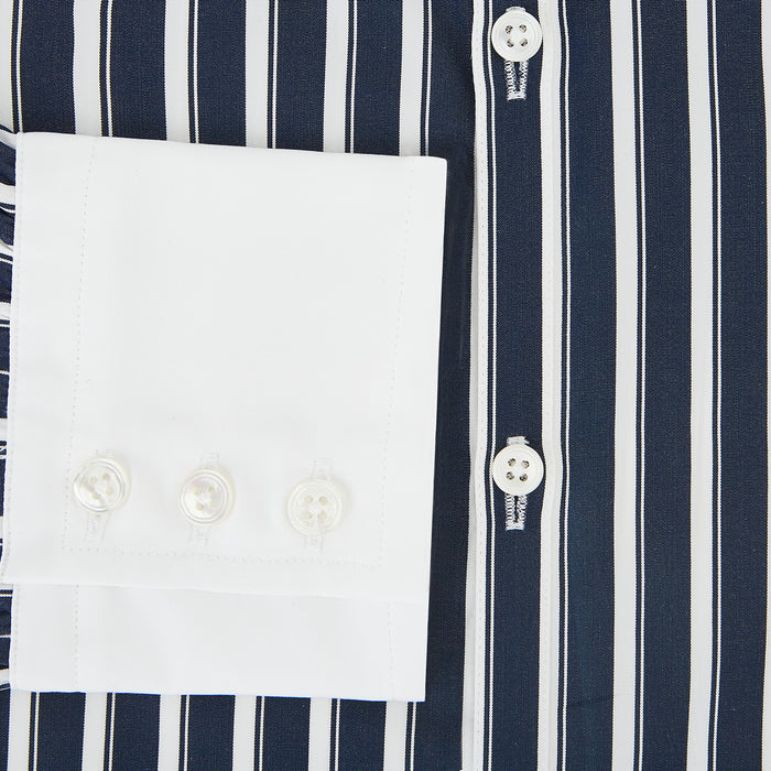 Westminster Regency Stripe Navy Closed Collar Regular Fit Shirt in Cotton Image 3