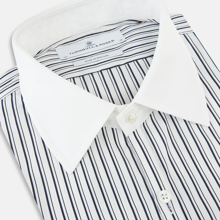 Westminster Fancy Stripe Navy Closed Collar Regular Fit Shirt in Cotton Image 1