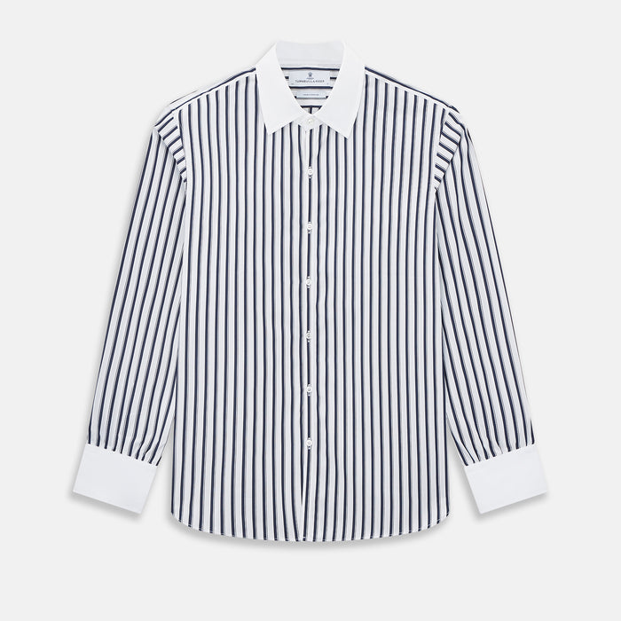 Westminster Shadow Stripe Navy Closed Collar Regular Fit Shirt in Cotton