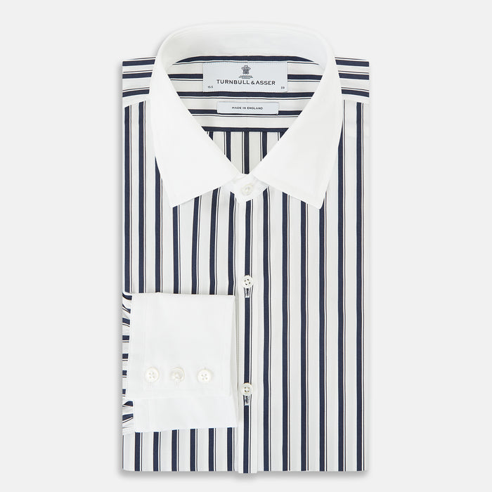 Westminster Shadow Stripe Navy Closed Collar Regular Fit Shirt in Cotton Image 4