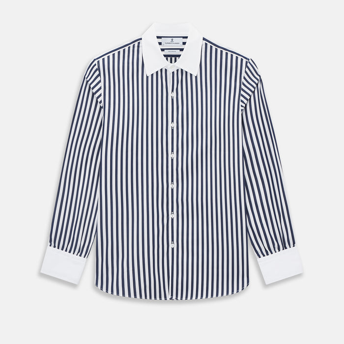 Westminster Reverse Stripe Navy Closed Collar Regular Fit Shirt in Cotton