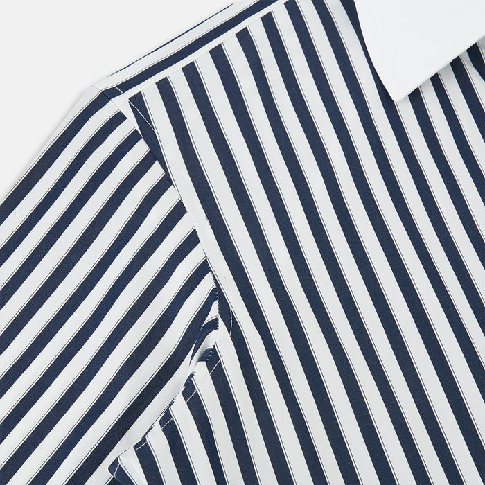 Westminster Reverse Stripe Navy Closed Collar Regular Fit Shirt in Cotton Image 5