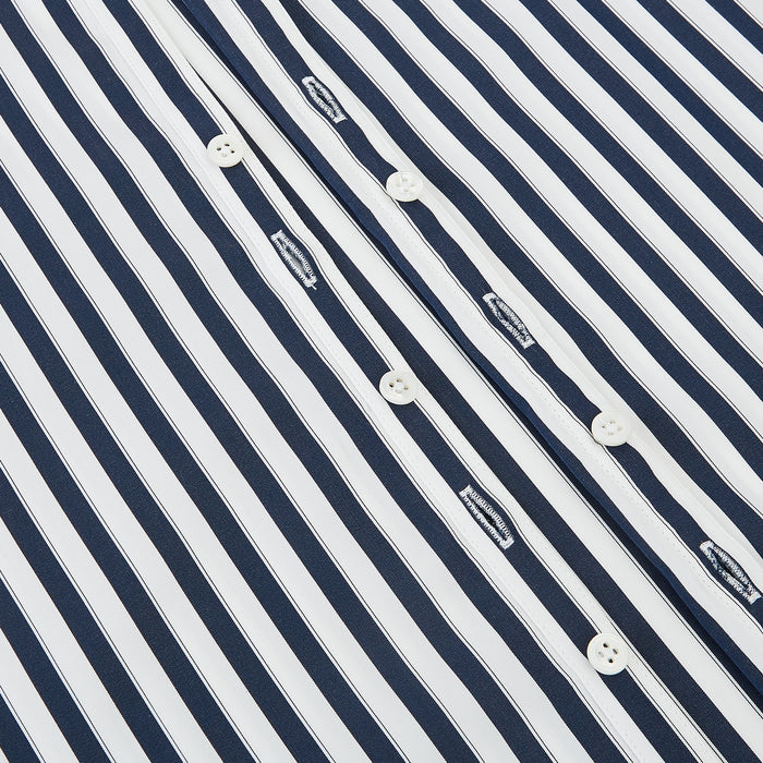 Westminster Reverse Stripe Navy Closed Collar Regular Fit Shirt in Cotton Image 6