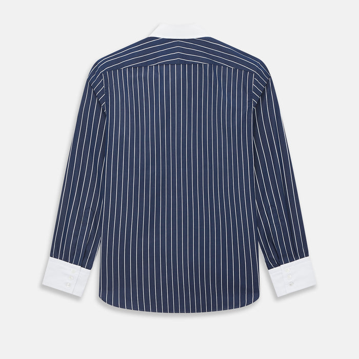 Westminster Bar Stripe Navy Closed Collar Regular Fit Shirt in Cotton Image 2