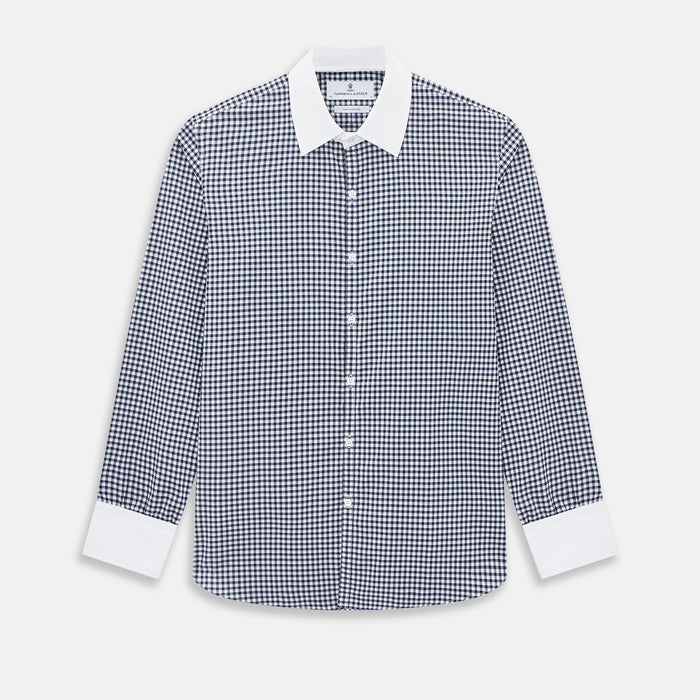 Westminster Gingham Check Navy Closed Collar Regular Fit Shirt in Cotton
