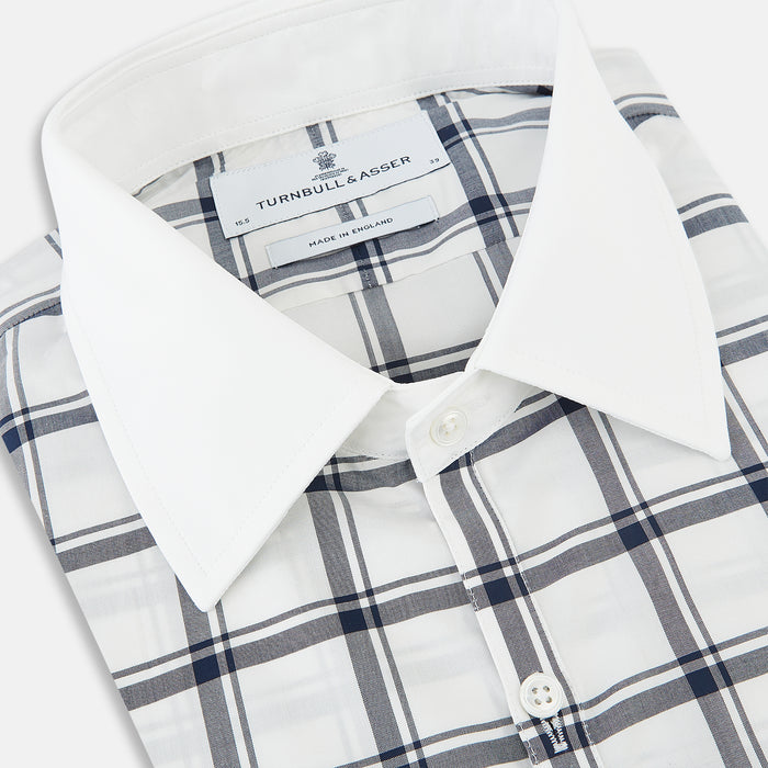 Westminster Windowpane Check Navy Closed Collar Regular Fit Shirt in Cotton Image 1
