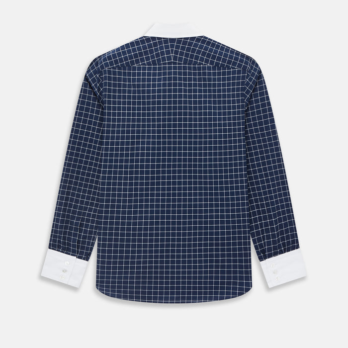 Westminster Reverse Check Navy Closed Collar Regular Fit Shirt in Cotton Image 2