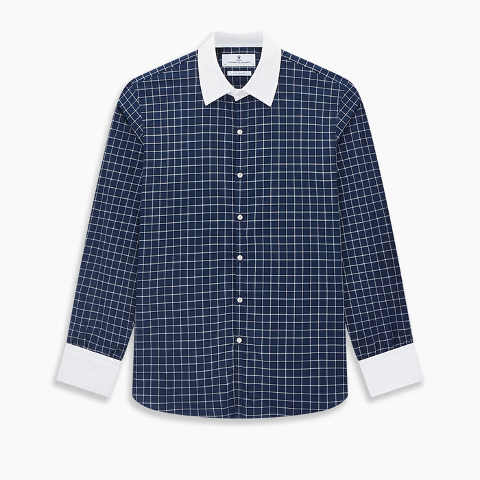 Westminster Reverse Check Navy Closed Collar Regular Fit Shirt in Cotton Image 7