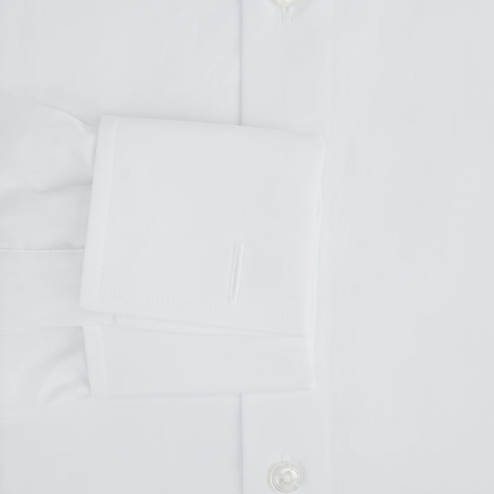 Tailored Fit Plain White Cotton Shirt with Kent Collar and Double Cuffs Image 3