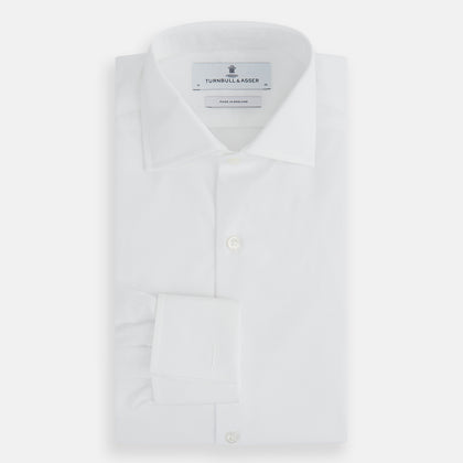 Tailored Fit Plain White Cotton Shirt with Kent Collar and Double Cuffs Image 4