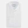 View 5 of product The Turnbull & Asser Tailored Fit White Royal Oxford Cotton Shirt features a Kent collar, double cuffs, and front buttons, shown on a clean white background.